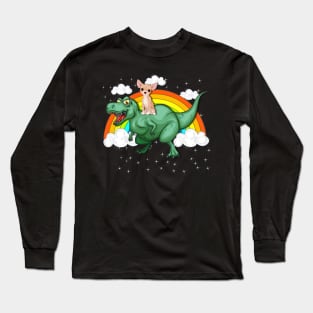 T Rex Dinosaur Riding Chihuahua Dog Long Sleeve T-Shirt